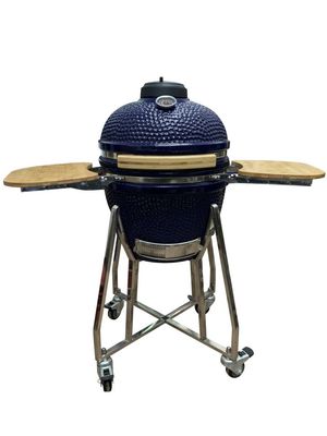 セラミック 18 インチ カマド グリル ブルー色 48cm カートおよびサイド テーブル付き